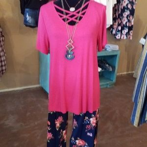 Hot pink criss cross top new